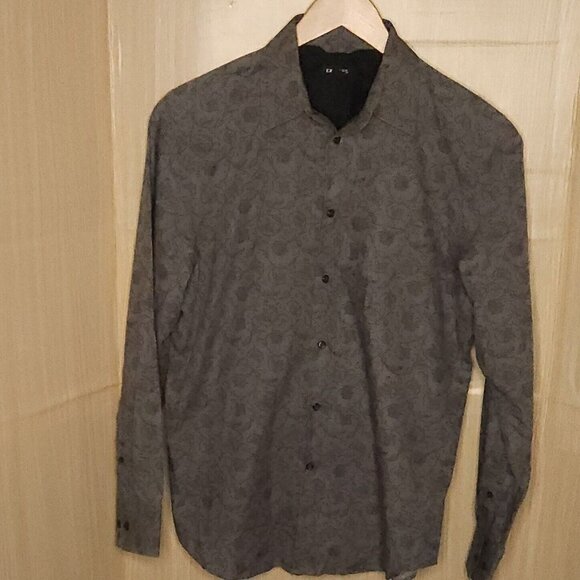 Express Mens Taupe Brown Black Paisley Button Down Small - Picture 1 of 6